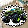 1PC Cartoon Monster Truck Print Round Carpet for Living Room Rugs Flannel Anti-Slip Rug for Bedroom Sofa Table Home Area Rug