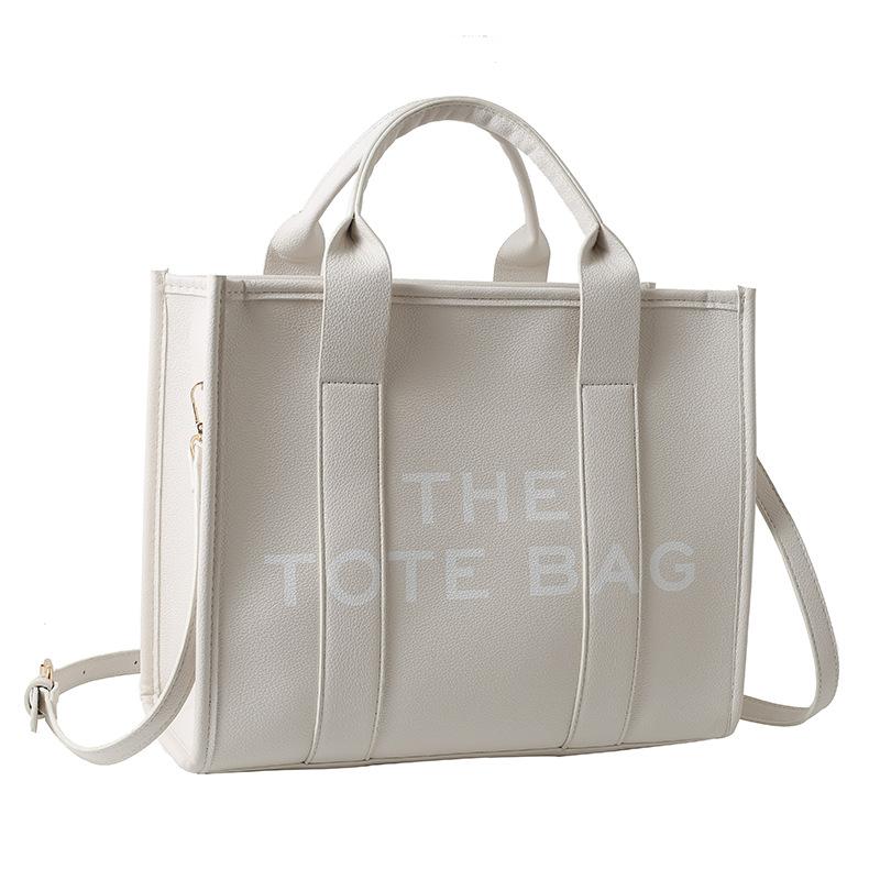 New women's bag women's new solid color pu letter tote bag simple casual messenger large capacity portable
