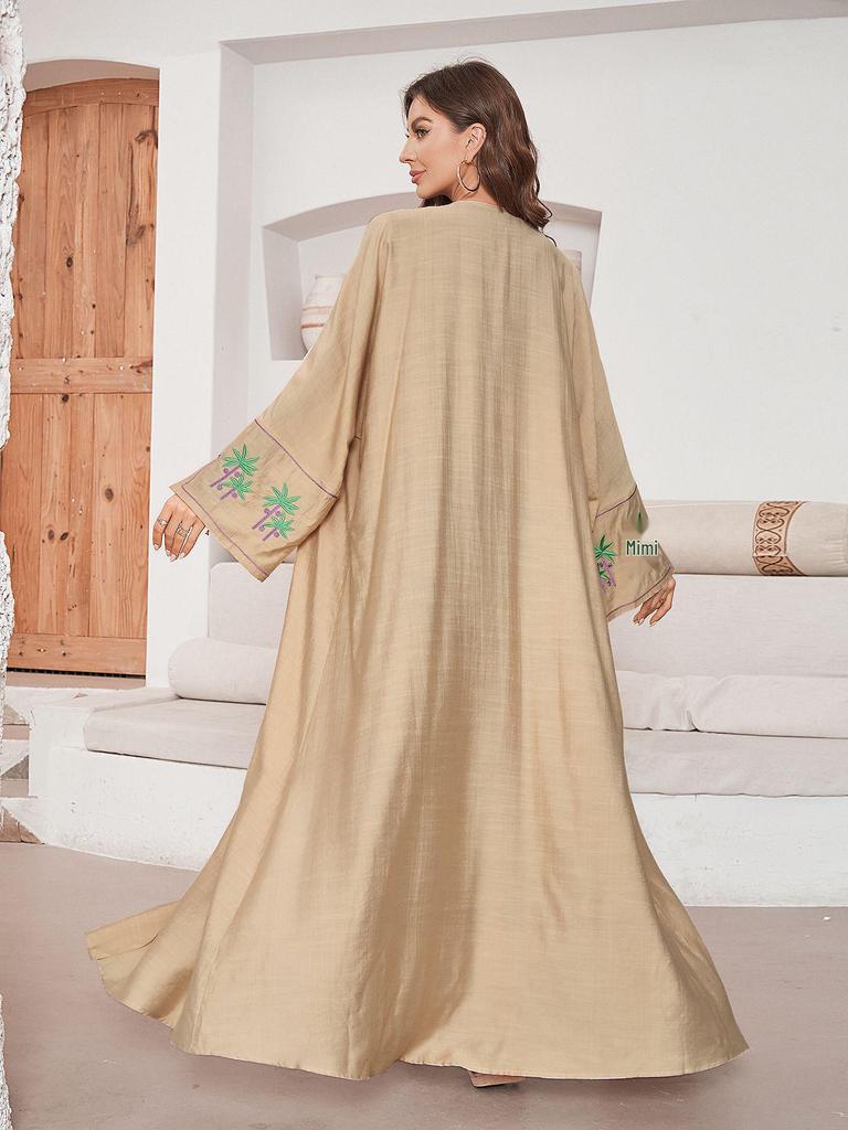 2024 Elegant Embroidered Middle Eastern Muslim Rayon Cardigan Dress Robe
