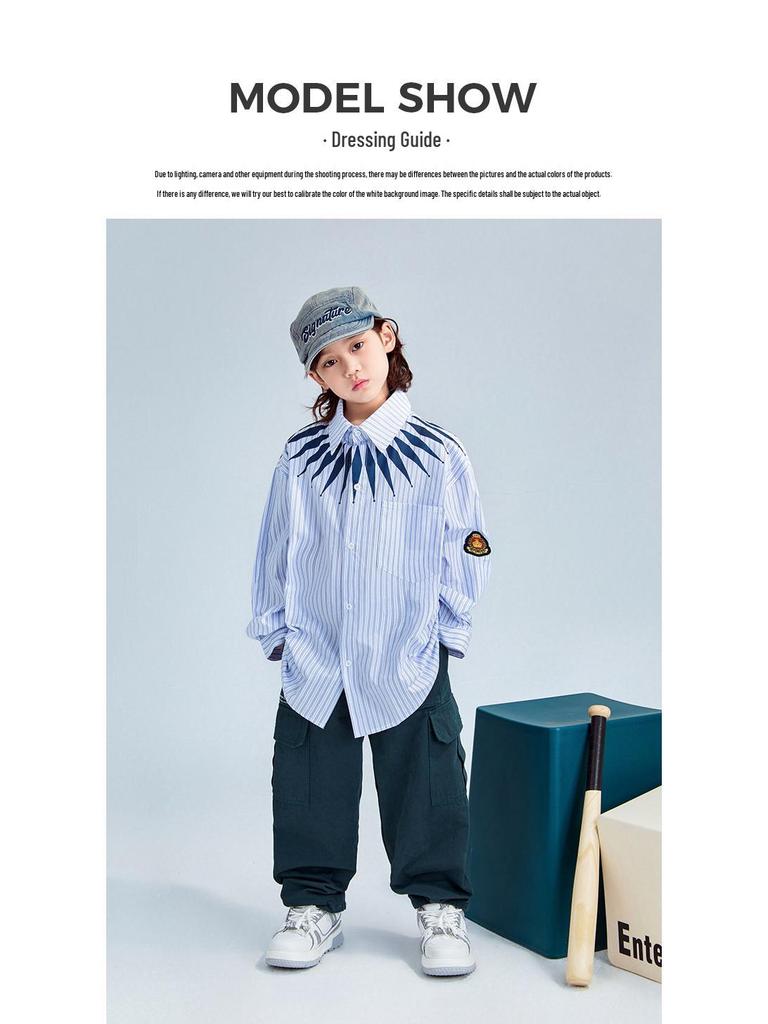 FULONGZAI 2025 Spring Parent-Child Vertical Stripe Shirt for Boys and Girls