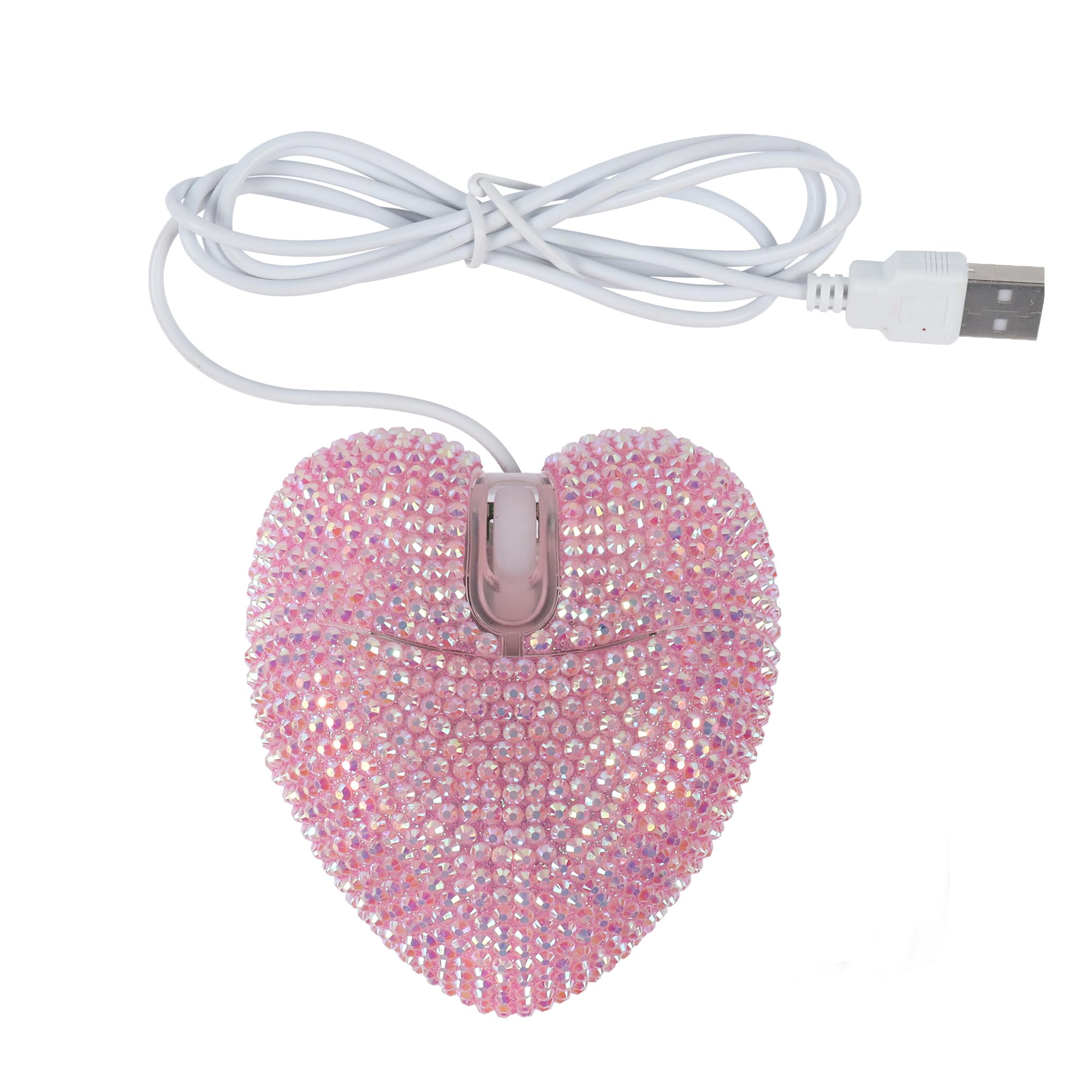 

Cute, portable, small, crystal heart-shaped USB-wired optical mouse with 1200 DPI, perfect for women and children, compatible with PCs, laptops, and