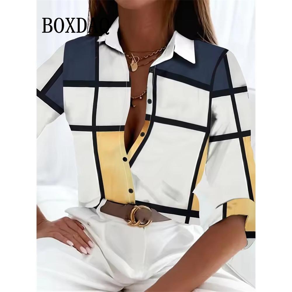 Women's 3D Printed Geometric Pattern Long Sleeve Shirt Spring Autumn Fashion Blouse Casual Everyday Button Lapel Cardigan Shirts