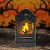 Gothic Home Ornament Tombstone Candle Lantern, LED Lighted Spooky Graveyard Table Lamp, Halloween Bar Cafe Desktop Small Night Light for Haunted House