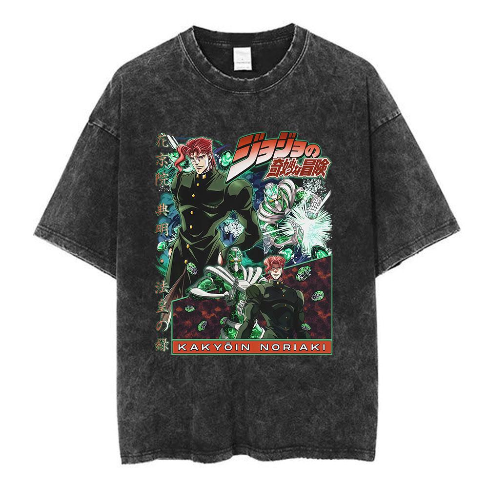 Anime Jojo Bizarre Adventure Kira Yoshikage Killer Queen Vintage Acid Washed T Shirts Mens Women Casual Short Sleeves Tshirts S