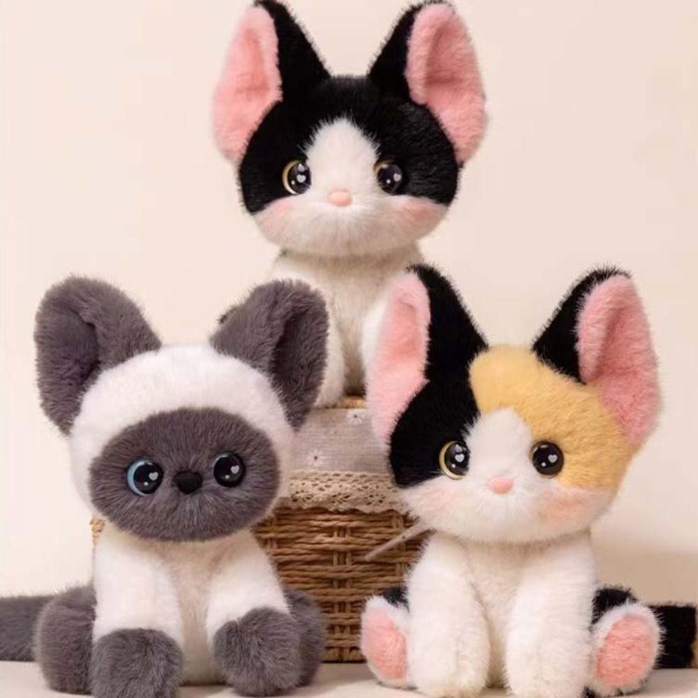 Cute Sitting Stuffed Devon Rex Stuffed Animal Cat Plush Doll Siamese Cat Plush  Home Decor
