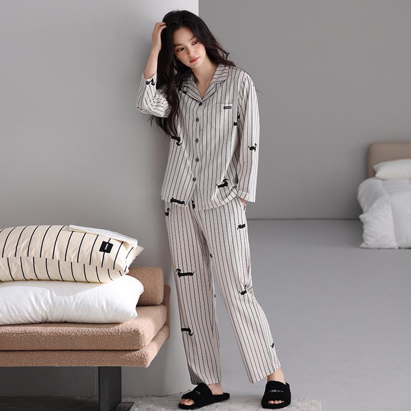 Women's Autumn Cartoon Pajama Set - Rayon Cotton, Cardigan Style, Long Sleeve & Pants, Casual, Comfortable, Breathable Homewear.