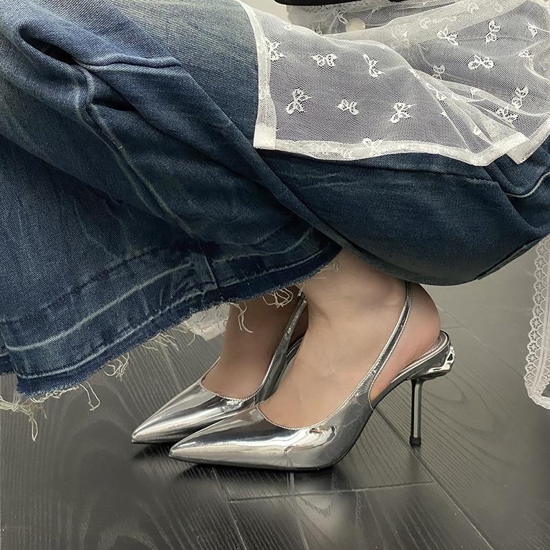 Spring and summer new silver one-line with a headbag, beautiful high-end sense of rose heel and high heeled sandals for women