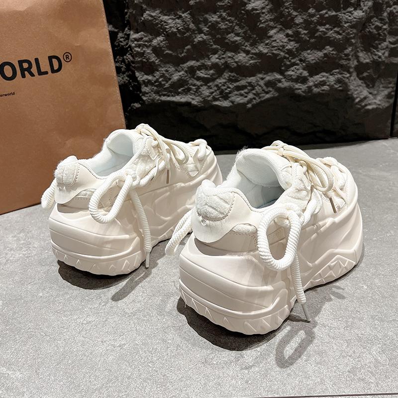 Fashion 9.5cm Heel Sneakers Mesh Microfiber Leather White Platform Sneakers for Women Chunky Platform Women Fashion Sneaker Shoes