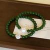 Green Chalcedony & Baroque Freshwater Pearl Adjustable Elastic Bracelet - New Chinese Style Agate Beaded Design
