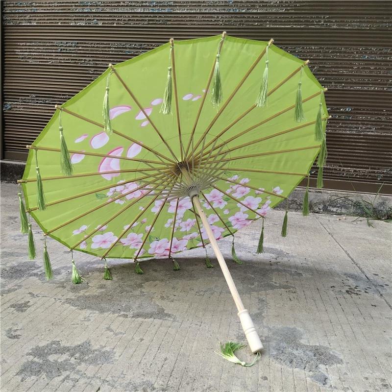 1PC with Tassel Classical Women's Umbrella for Hanfu Accessories Satin Cloth Photograph Props Fairy Ancient Parasol