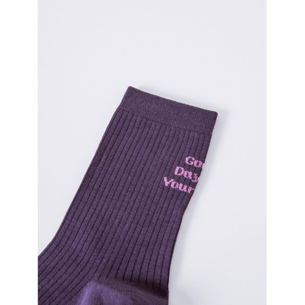 Daiso Womens Lettering Mid Thigh Socks Purple