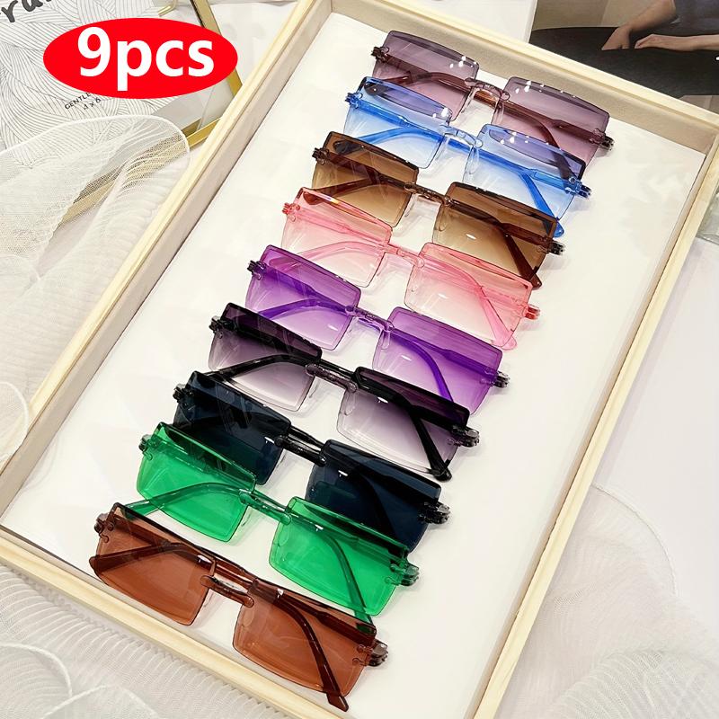 

9pcs Rectangle Fashion Sunglasses For Women Men Cute Candy Color Decorative Shades For Vacation Beach Party Shades Glasses UV400