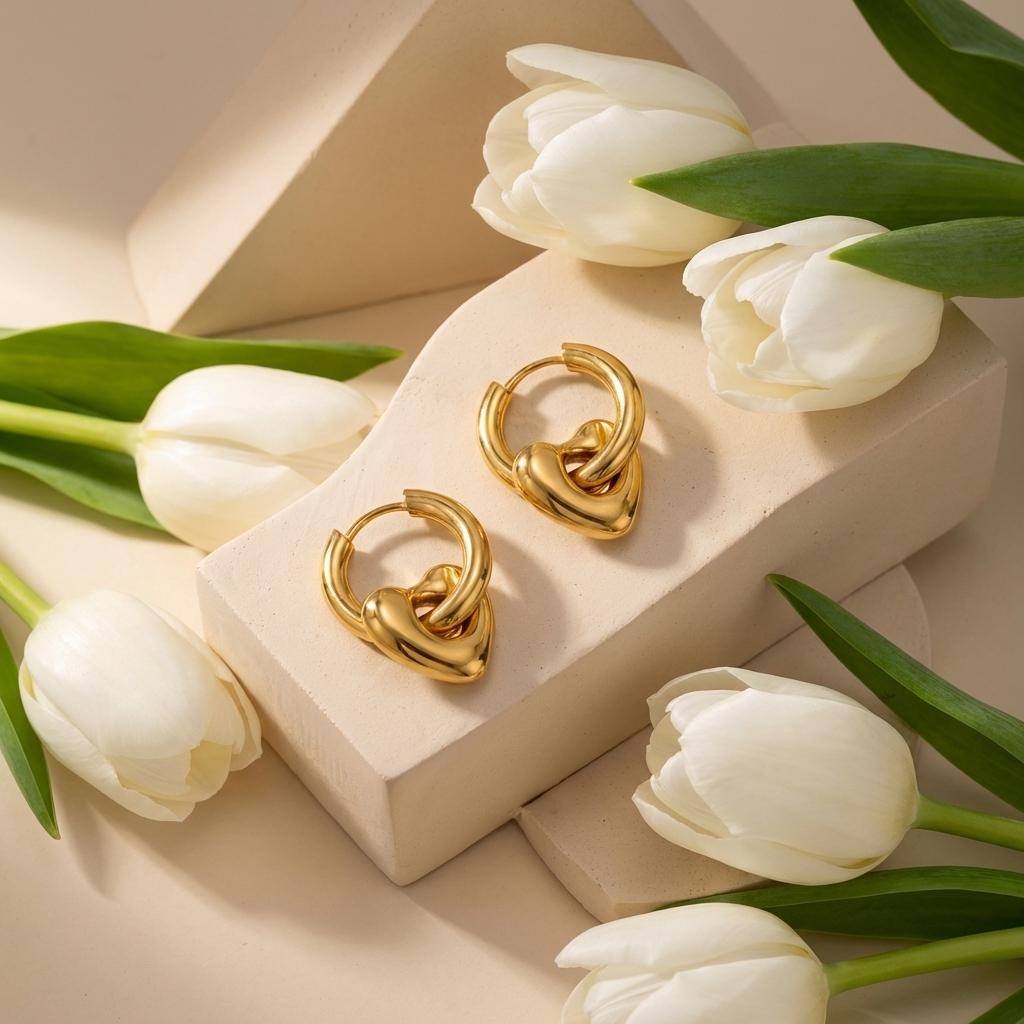 Exquisite Stainless Steel Heart Love Hoop Earrings for Women Punk Hiphop Imitation Pearl Drop Earrings Waterproof Jewelry