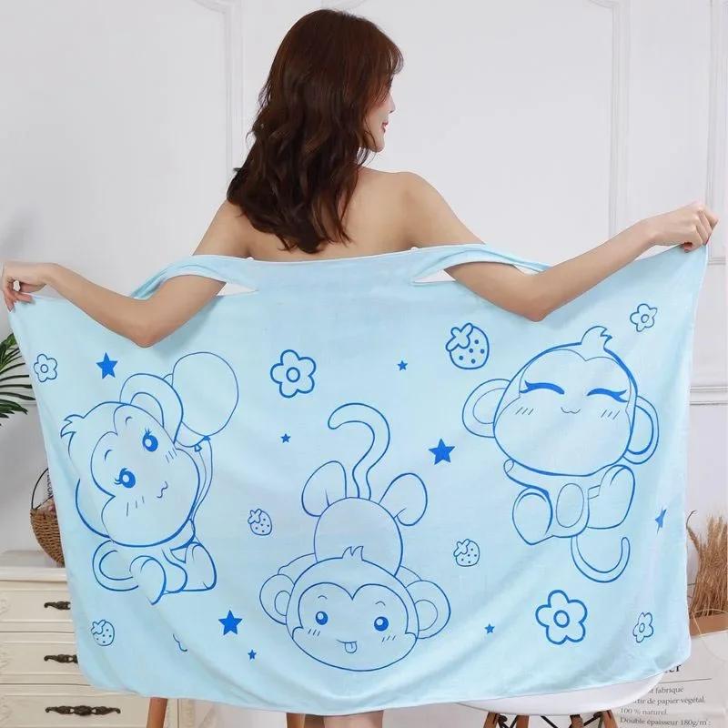 Home Textile Soft Absorbent Spa Beach Bathrobe Superfine Fiber Bathroom Wearable Bath Towel for Home Skin-Friendly