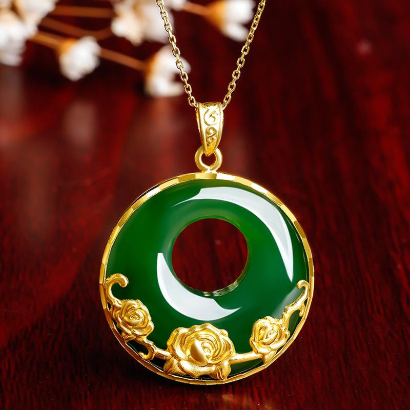 Bauhinia Jade Peace Buckle Pendant Women Gold Highlights Jade, Lively Bauhinia, Versatile Peace Buckle