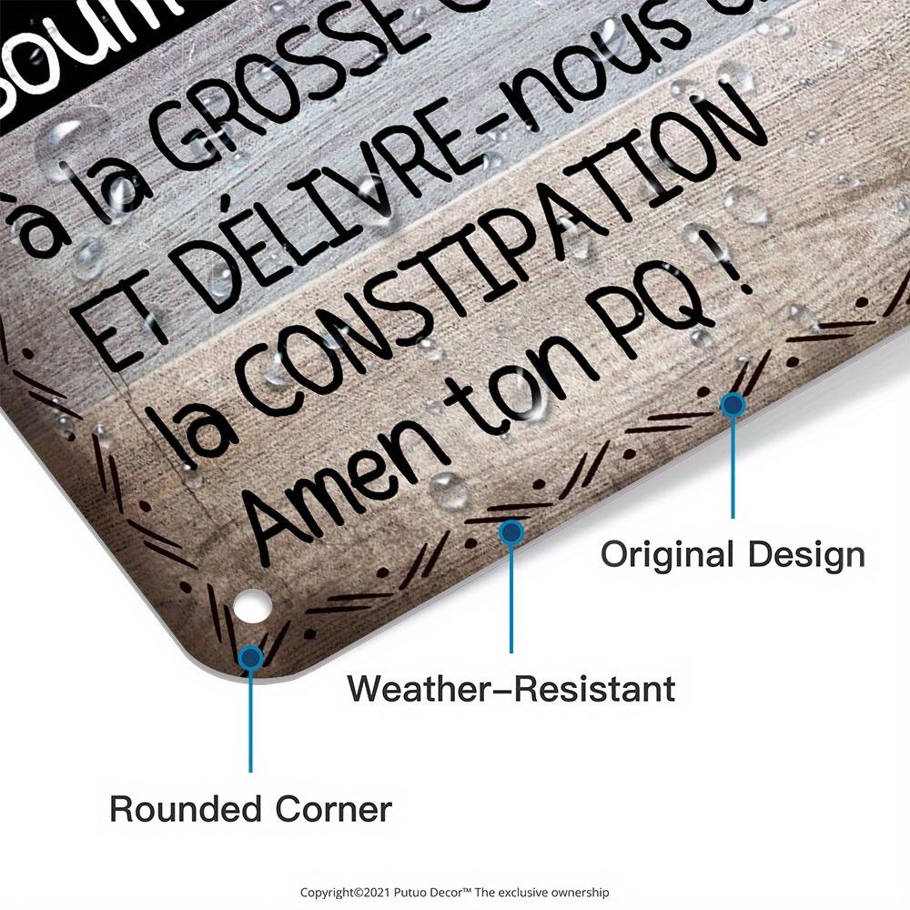 Decor French Vintage Metal Tin Sign - "La Prière Des Toilettes" Wall Art for Bathroom, Farmhouse Decor, Gift