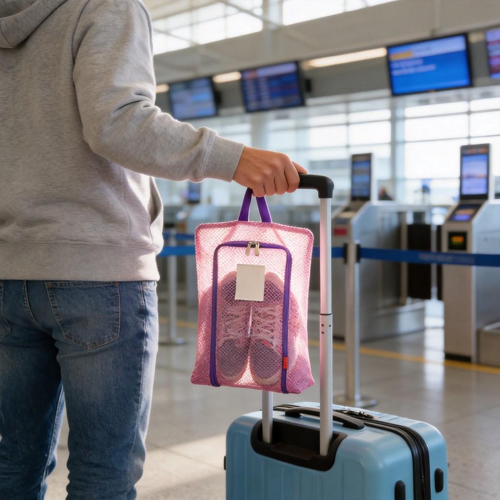 Mesh Shoe Storage Bag With Zipper And Handle For Travel And Sports Activities
