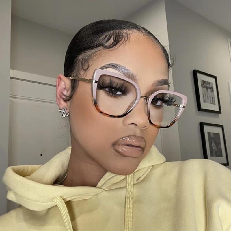 Trendy Oversized Square Glasses Frame Women Leopard Print Cat Eye Blue Light Blocking Eyewear Fashion Spectacle