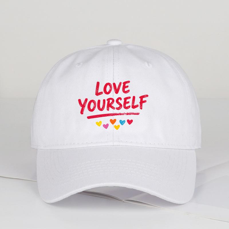 Love Yourself Heart Print Baseball Cap Soft Comfortable Lightweight Breathable Positive Healing Fashionable Trendy Unisex