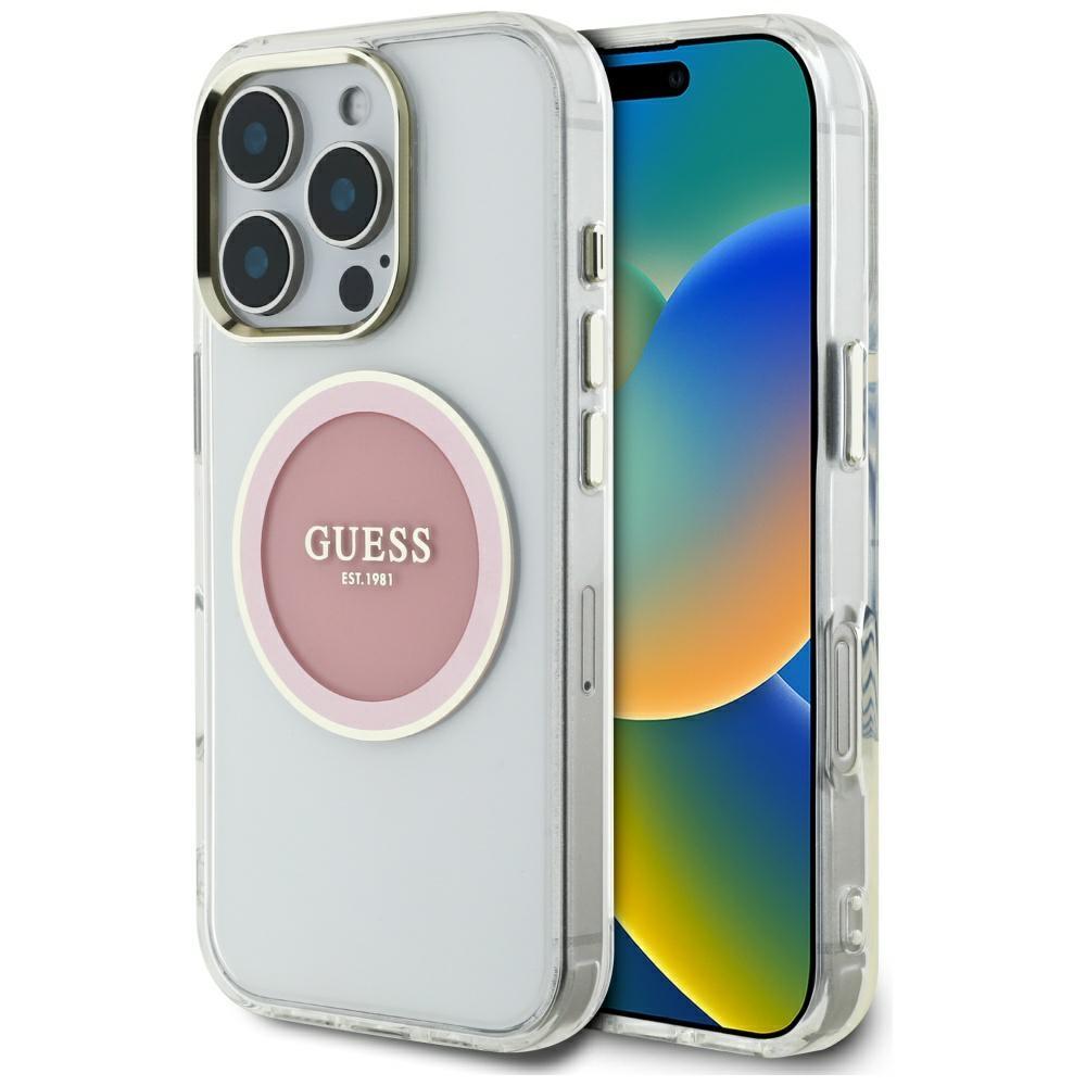 Guess Iml Metal Colored Circle Case Classic Logo Magsafe For iPhone 16 Pro Pink