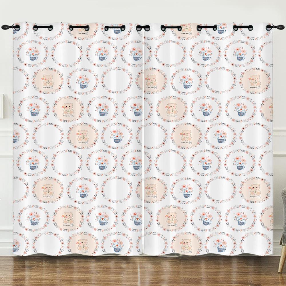 

Шторы Мультяшные Цветочные Шторы Цифровая Печать Светонепроницаемые Шторы Перфорированные Спальни 97cm*114cm*2