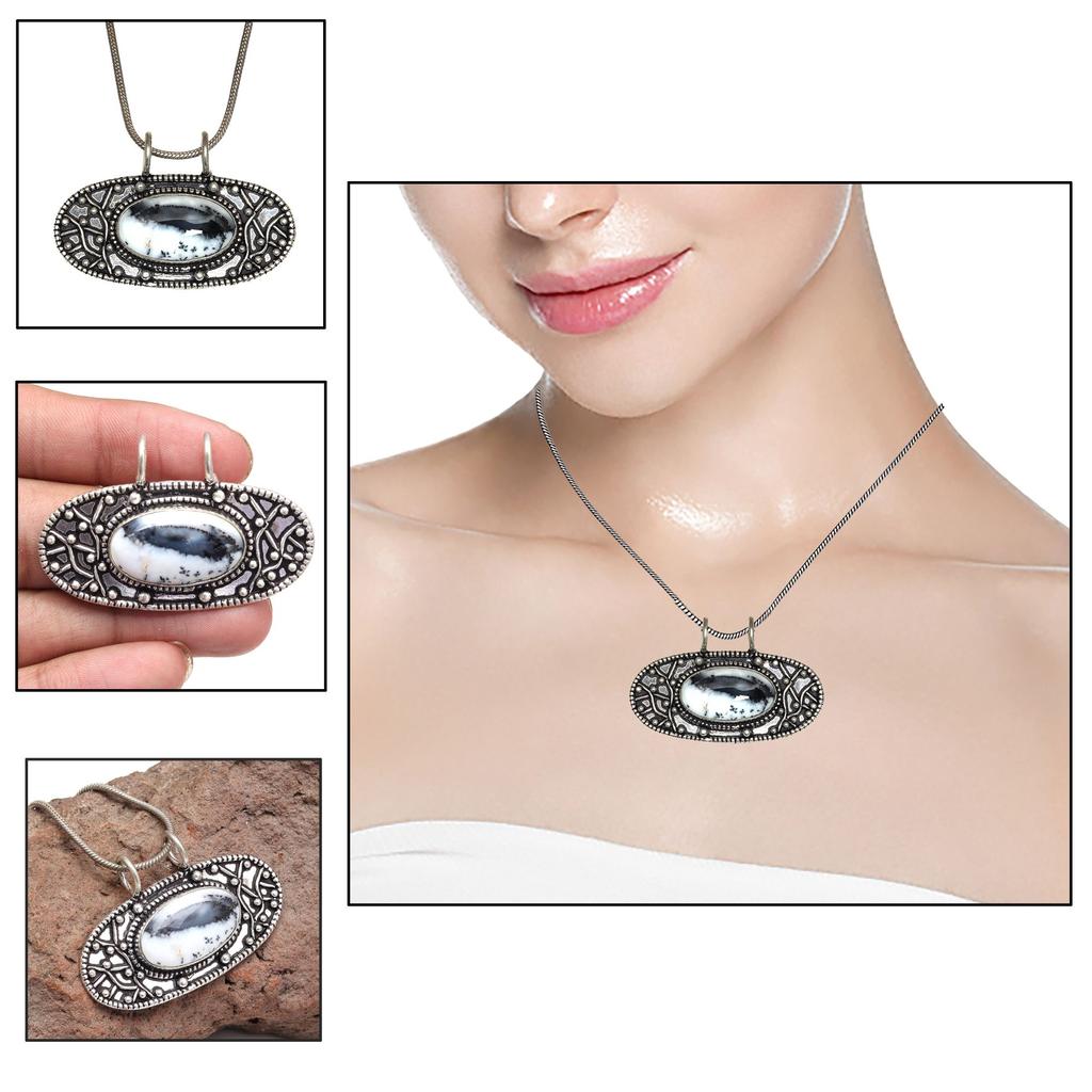 Dendrite Silver Necklace Garnet Gifted Jewelry Opal, 18" Gemstone Opal