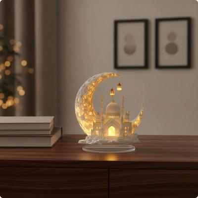 Mosque Silhouette Decoration Transparent Base MoonShaped Moon Ornament Freestanding Acrylic