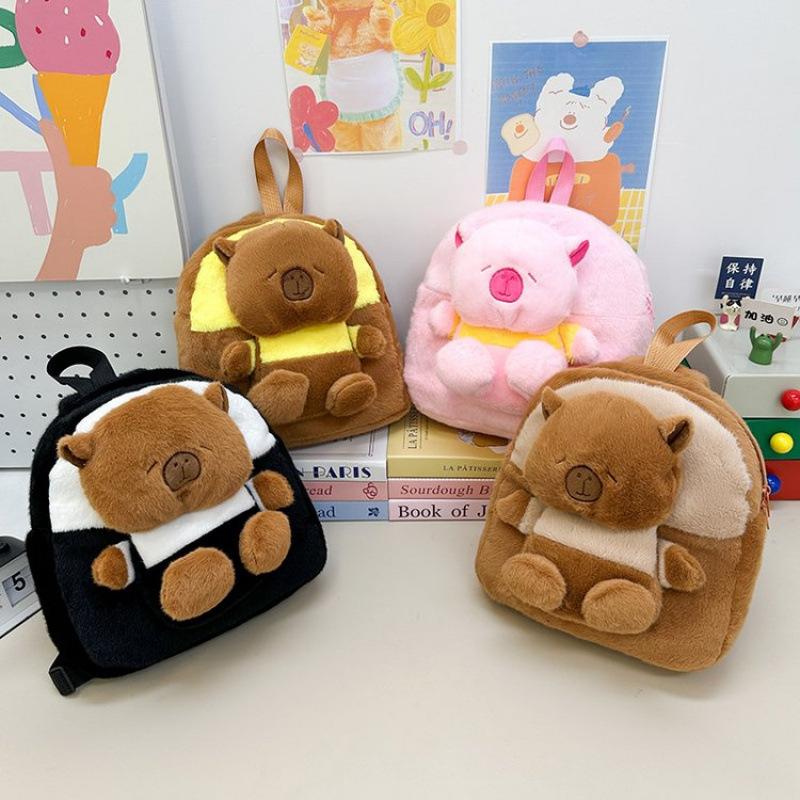 Schoolbag Cartoon Cute Capybara Bag Cute Kapibara Doll Backpack Girl Versatile Plush Storage Backpack