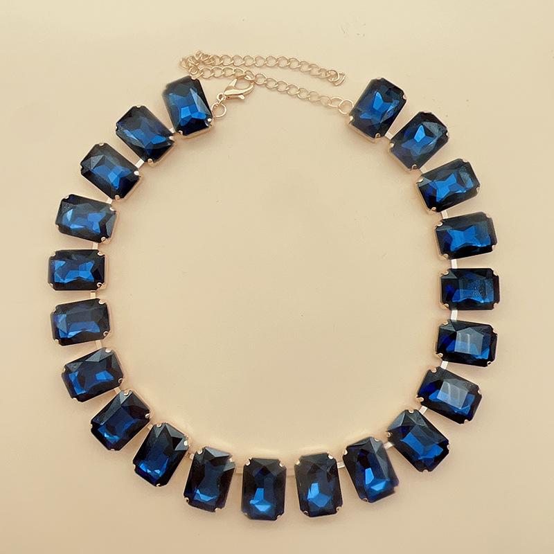 Mixed Color Rectangular 13x18 Crystal Gemstone Necklace - European & American Choker Design