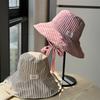 New Korean-style Striped Lace-up Fisherman Hat for Women, Summer Large Brim, UV Protection, Double-sided, Versatile Hiking Hat