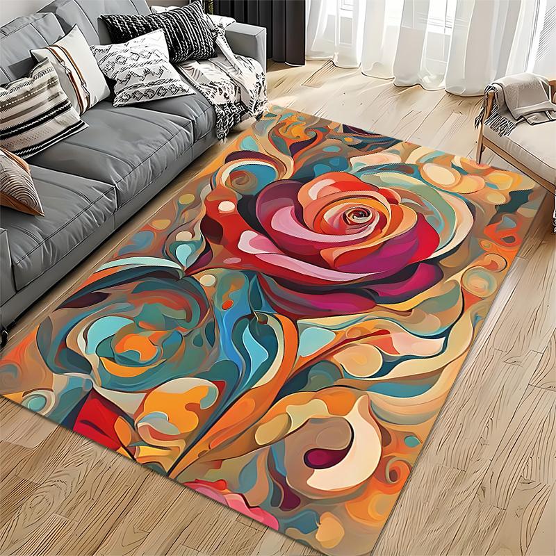 Abstract Rose Pattern Living Room Carpet, Colorful Modern Design Rug Suitable for use as an anti-slip for living room bedroom sofas