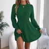 Women's Fashion Casual Twisted Knit Fitted Waist Sweater A-line Skirt Round Neck Long Sleeve Solid Color Dress