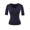 V-neck medium-sleeved T-shirt women's summer new American Spice Girl solid color slim-fitting and thin basic bottoming shirt top