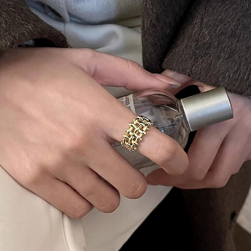 Foxanry Gold Color Hollow Grid Geometric Rings For Women Couples Classic Personality Minimalist Fashion Creative Party Jewelry