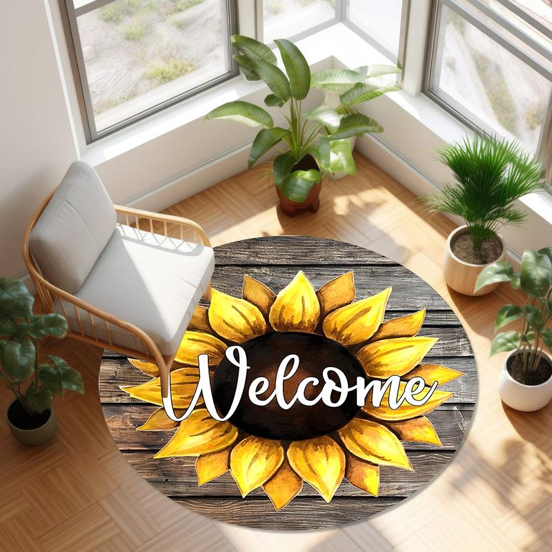 

Cute Highland Cow Sunflower Round Carpet Farmhouse Living Room Bedroom Home Floor Decor Mat Soft Non-slip Circle Rug 100cm