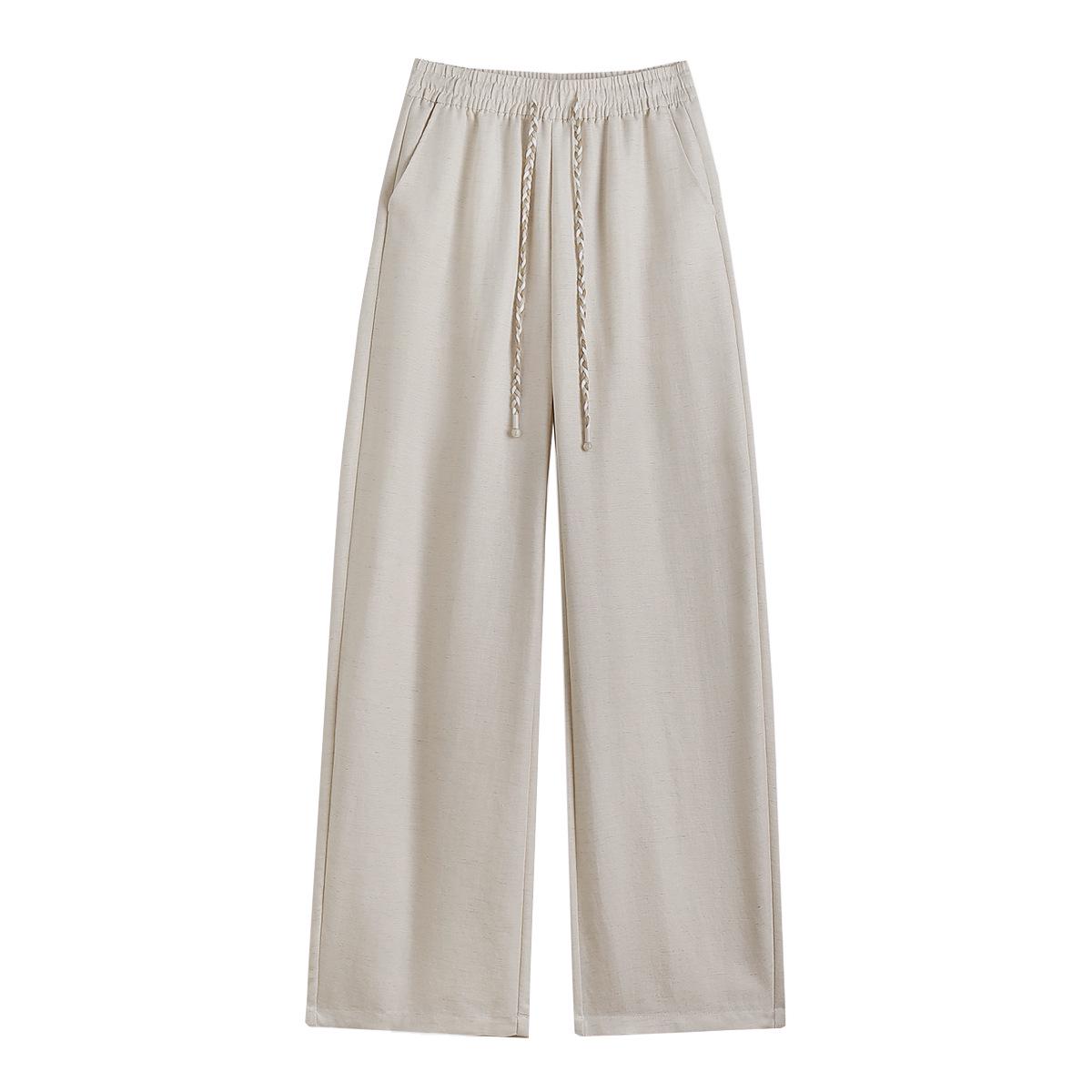 Linen Tencel Elastic Waist Drawstring Wide-Leg Summer Pants Extra Extra Large