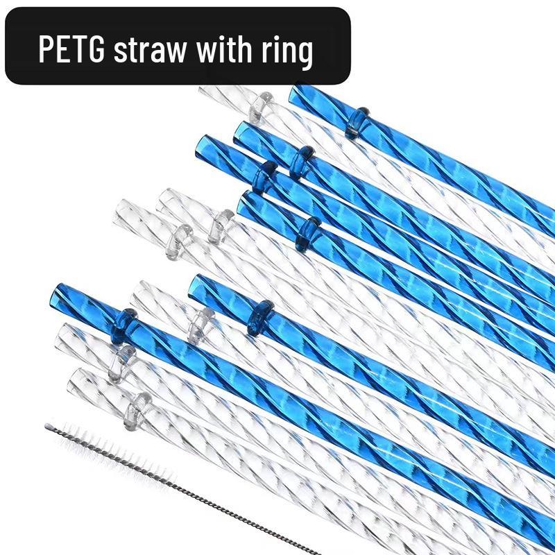 23cm Gold Glitter Reusable Plastic Straw with Ring