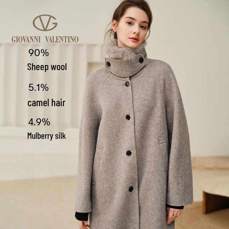 GIOVANNI VALENTINO Camel Wool & Fox Fur Collar Double-Sided Wool Coat