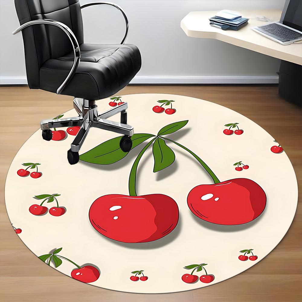 1PC Cherries Fruit Office Round Area Rug, Mat Suitable For Office, Under Office Chairs Bedroom Living Room Home Decor, Room Deco
