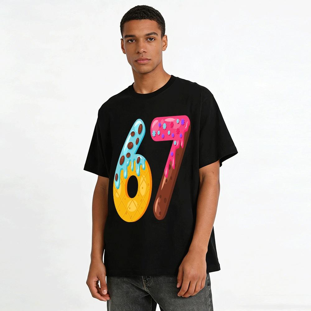 Fun Number 67 Donut Print Casual Top For Adults And Kids Pure cotton T-shirt
