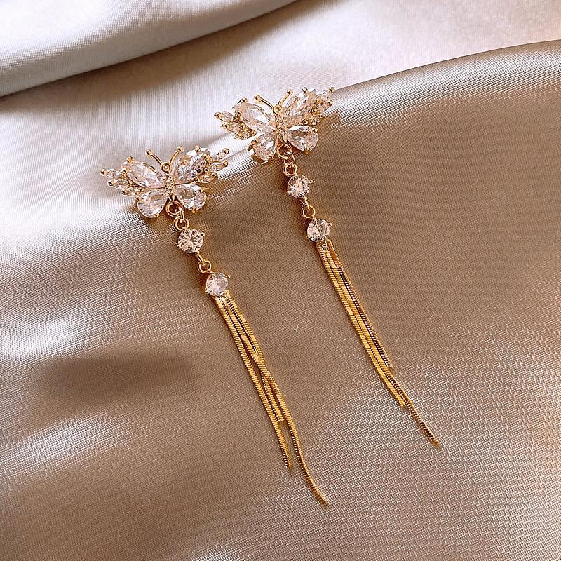 

Серьги-кисточки с бабочками, легкая роскошь, высокое чувство моды, суперблестящие серьги, изысканные универсальные серьги для женщин