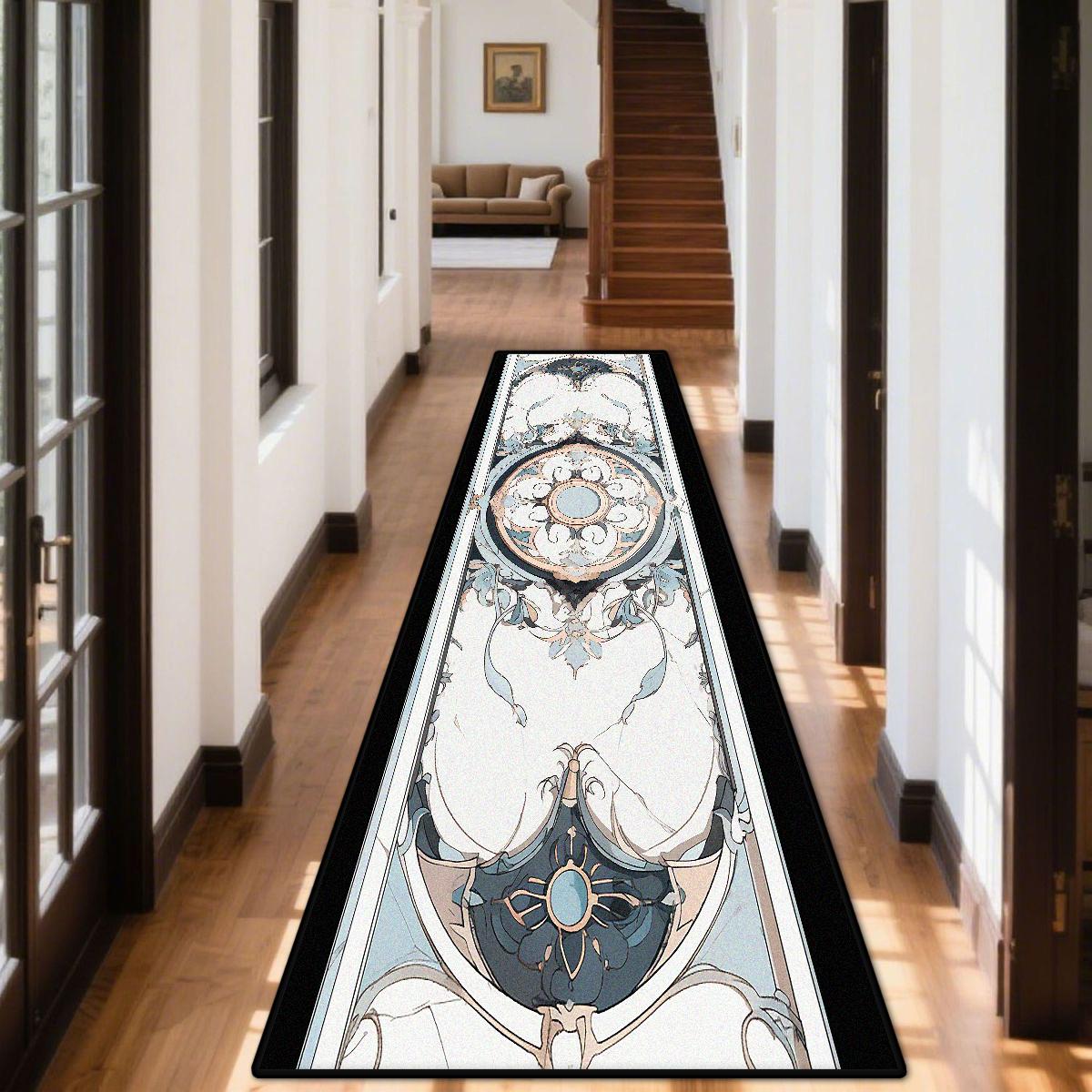 

Dark Blue Marble Long Corridor Carpet Hall Runner Decor Non-slip Washable Stairway Rugs Customizable European Aisle Floor Mat 60x200cm