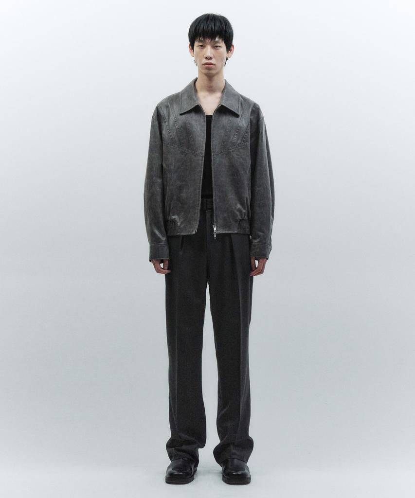 INSILENCE Belted Double-Pleated Wool Pants Charcoal