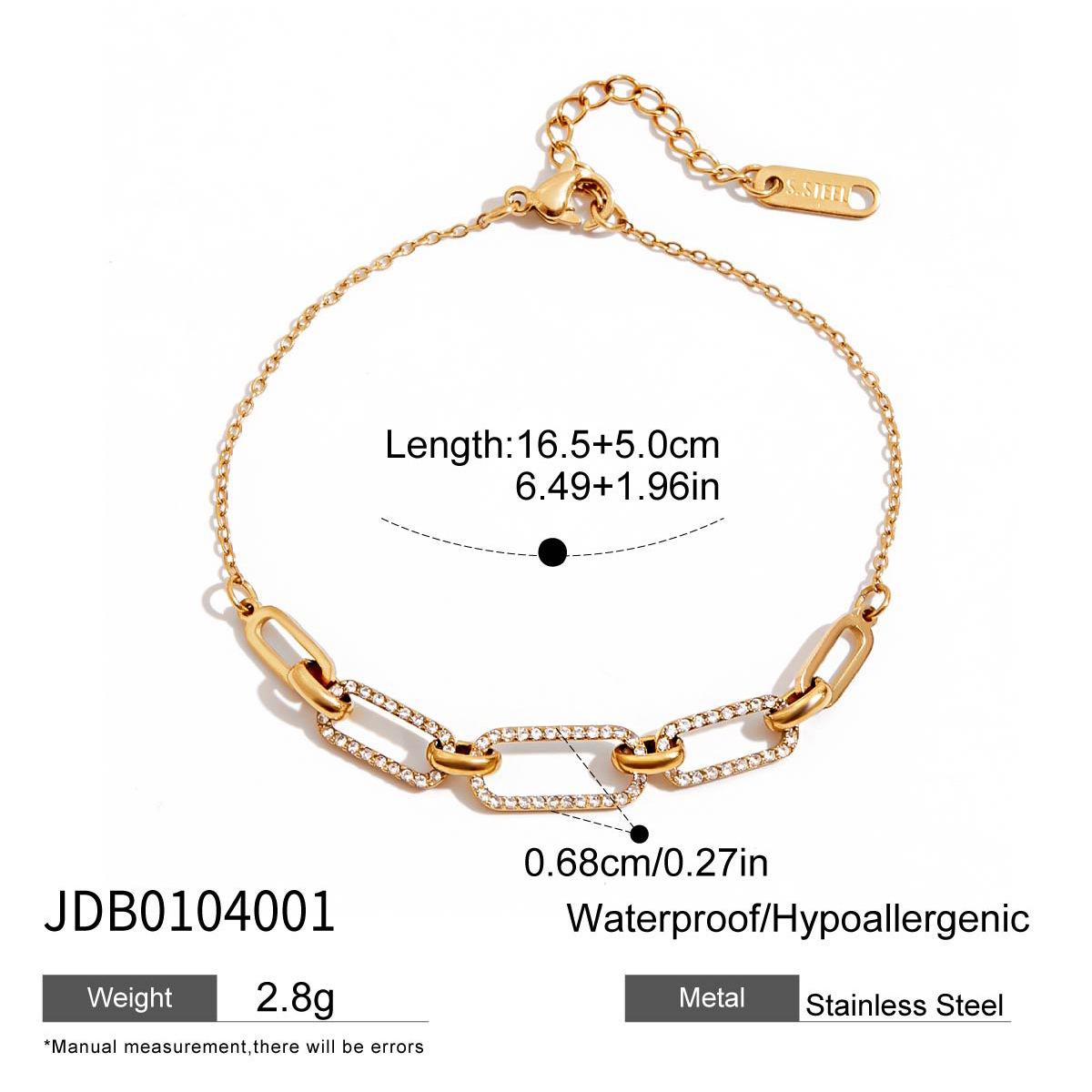

Design sense 18K gold belt white diamond oval large trap small circle tennis chain bracelet