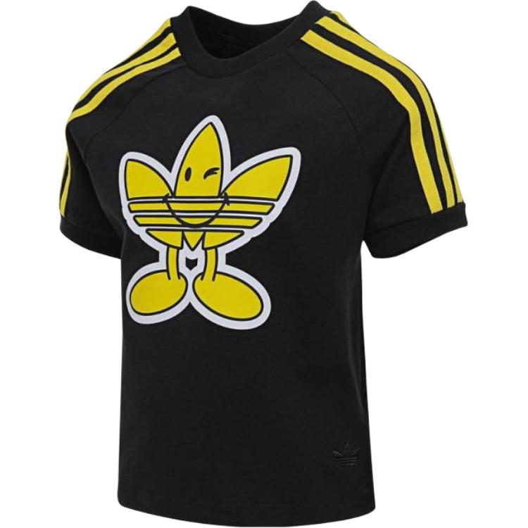 Adidas Оригинальная модная футболка с круглым вырезом, мягкая, универсальная, с коротким рукавом, детские топы, черная JD0456 122