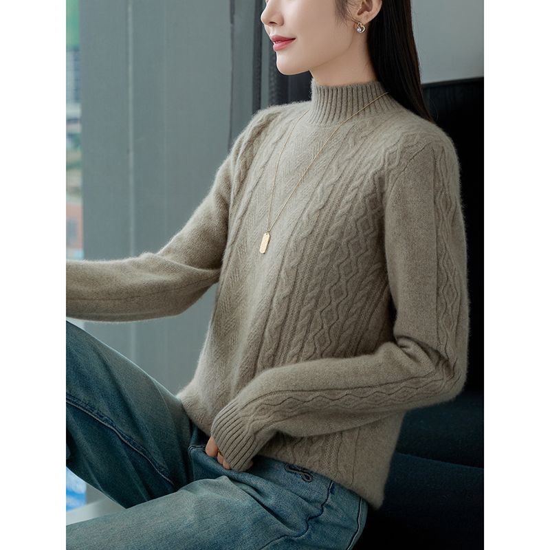 New Autumn and Winter Thickened Sweaters for Women, Knitted Cashmere Sweaters, Turtleneck Pullovers, Long Sleeves, Loose and Lazy