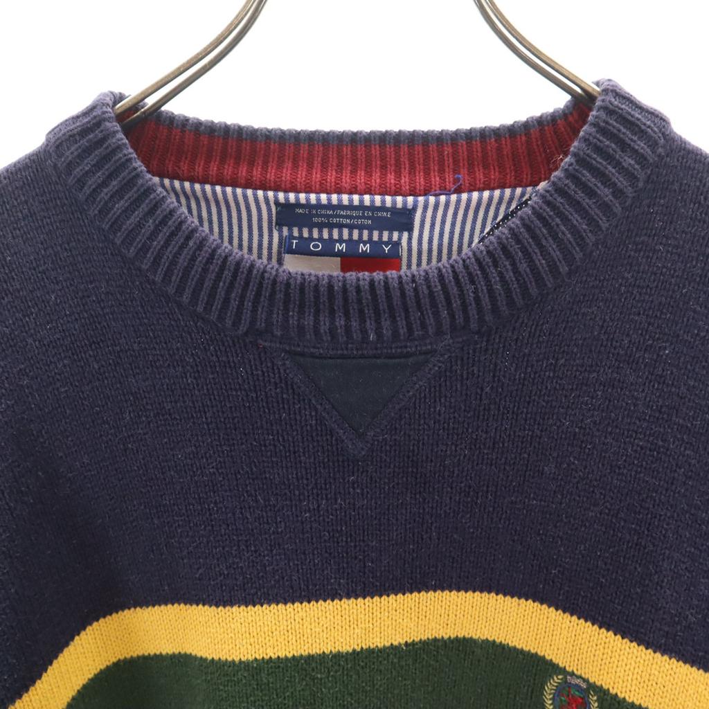 TOMMY HILFIGER 90s Old Border Pattern Long sleeve knit S Navy Men's Used
