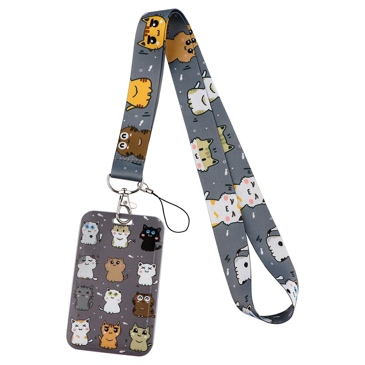 Cartoon Cute Cat Mobile Phone Lanyard Card Holder Bus Card Student Card Work ID Hard Shell Multifunctional Protective Cover