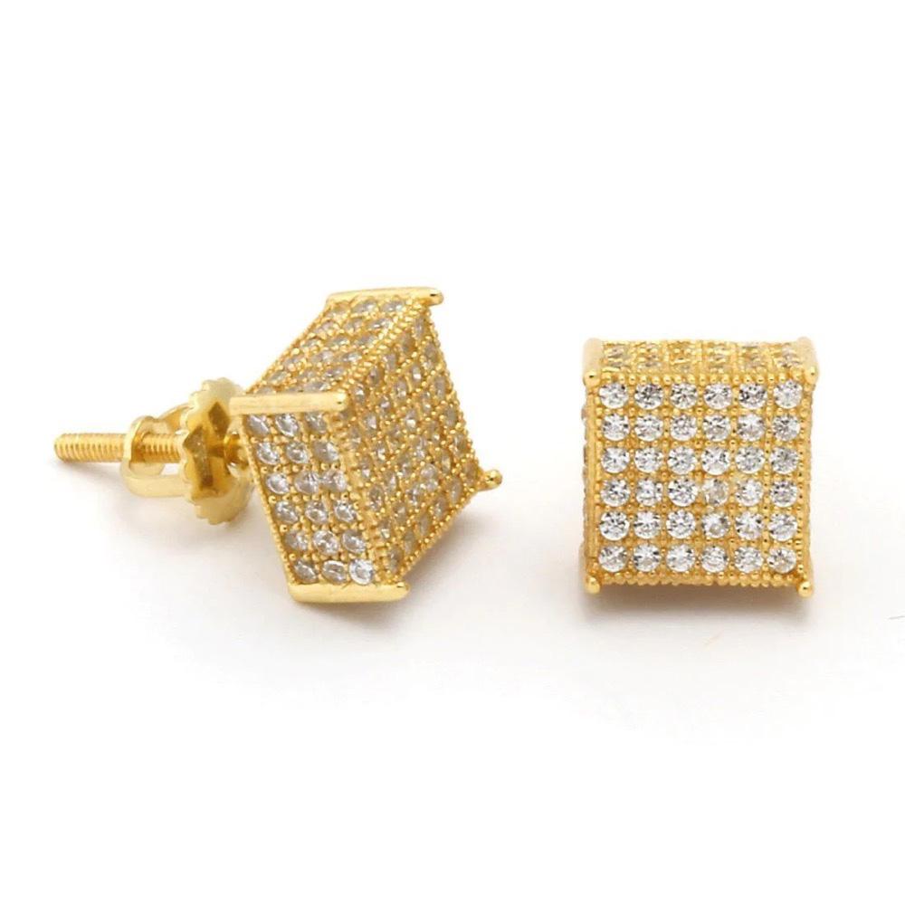 Herren Steckerohrringe Homme Hip Hop Rock Gold Bling Iced Out AAA+ Zirkonia Schraub Ohrpiercings Schmuck OHE153