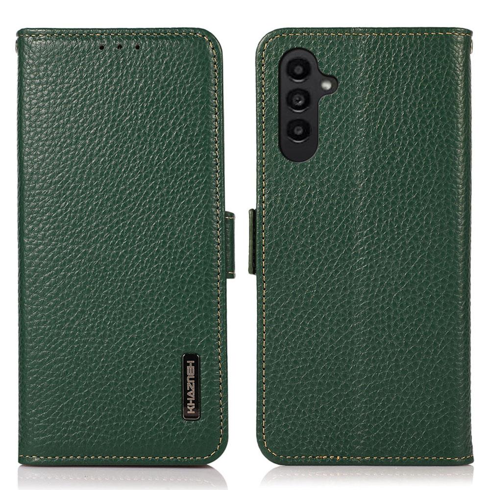 

KHAZNEH For Samsung Galaxy A55 5G Case Wallet with RFID Blocking Genuine Cow Leather Cover Green